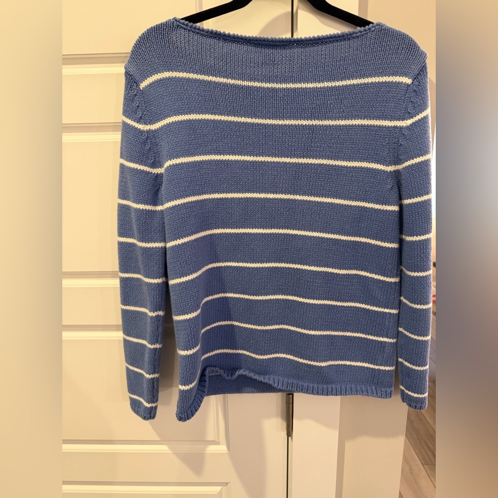 Ann Taylor Blue and White Striped Crew Neck Sweater - Picture 4 of 4